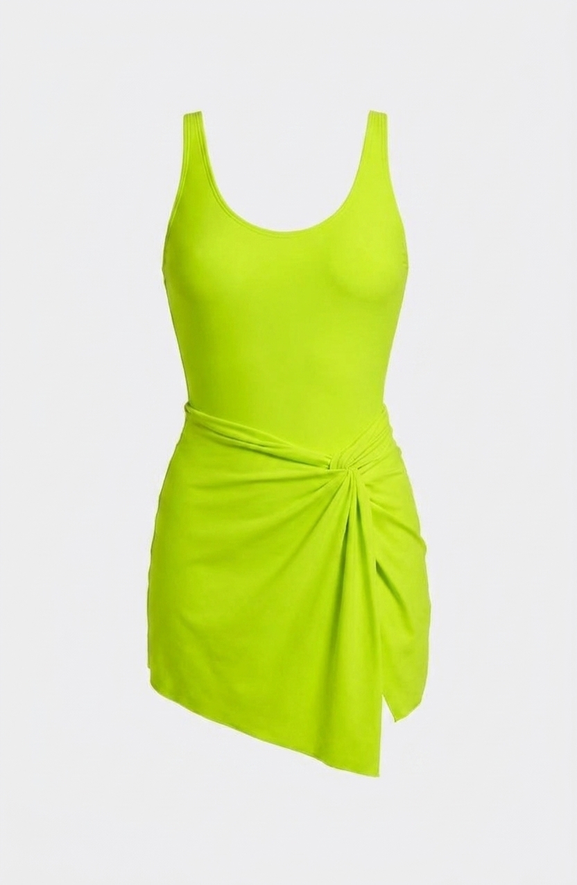 New Good American Twist Mini Sarong In Electric Lime